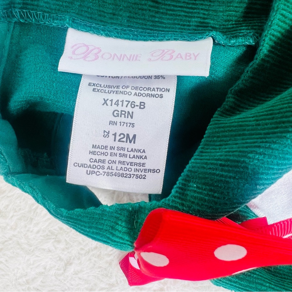🎄 Bonnie Baby Green Corduroy Holiday Dress – 12M